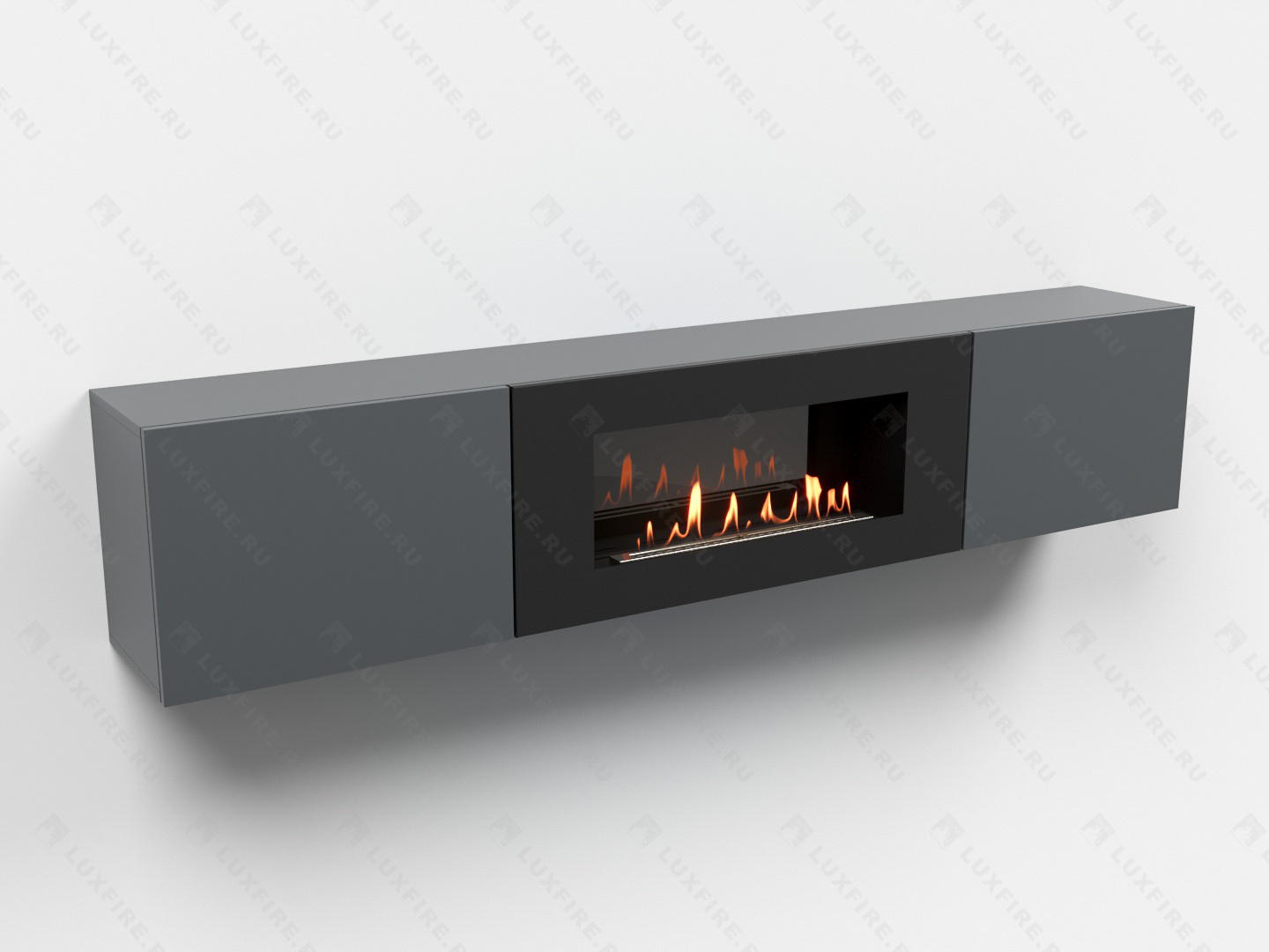 Тумба ТВ Lux Fire "Енисей" настенная 2000 матовая, графит с биокамином 900